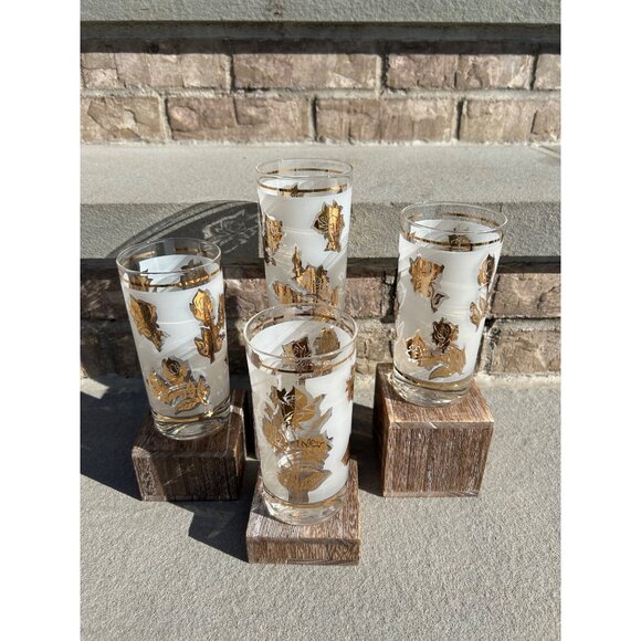 Vintage Mid Century Frosted Golden Rose Glass Tumblers. - Picture 5 of 10